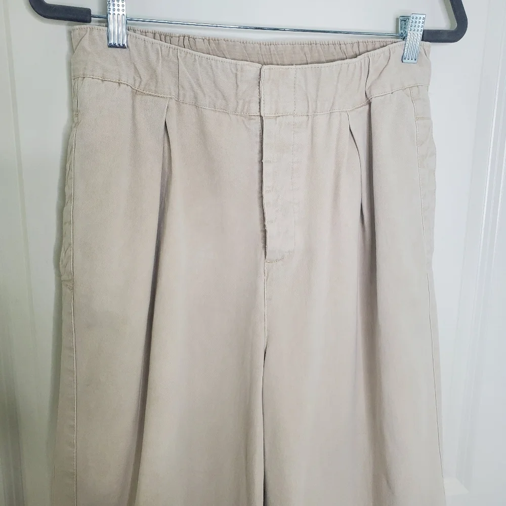 Free People After Love Cream White Mid Rise Slouchy Wide Leg Cuff Trouser Pants